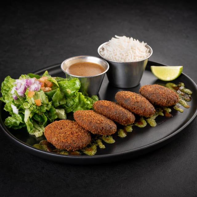Plate: Hara Bhara Kebabs (V, D, N).