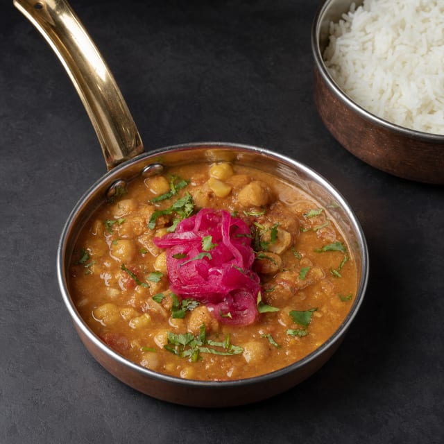 Curry: Chana Masala (V, G, D, N).