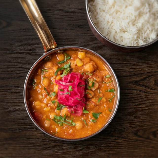 Curry: Chana Masala (V, G, D, N).